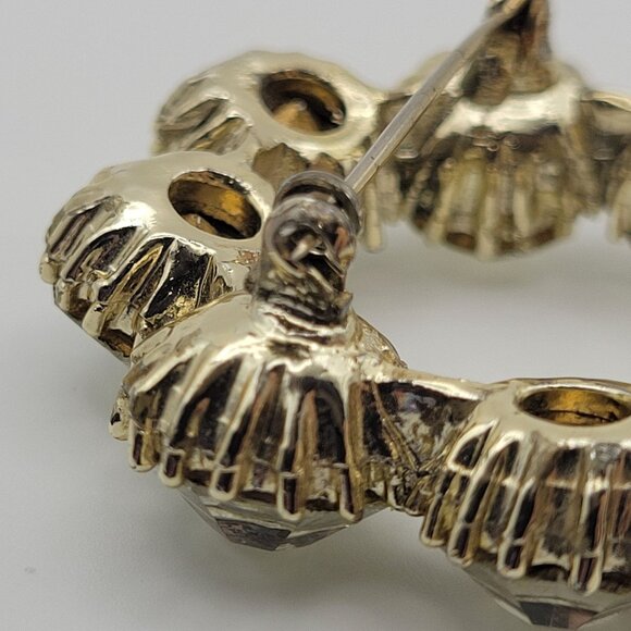 Vintage Wreath Brooch Clear Rhinestones Circle Round Large Prong Set - Picture 3 of 5